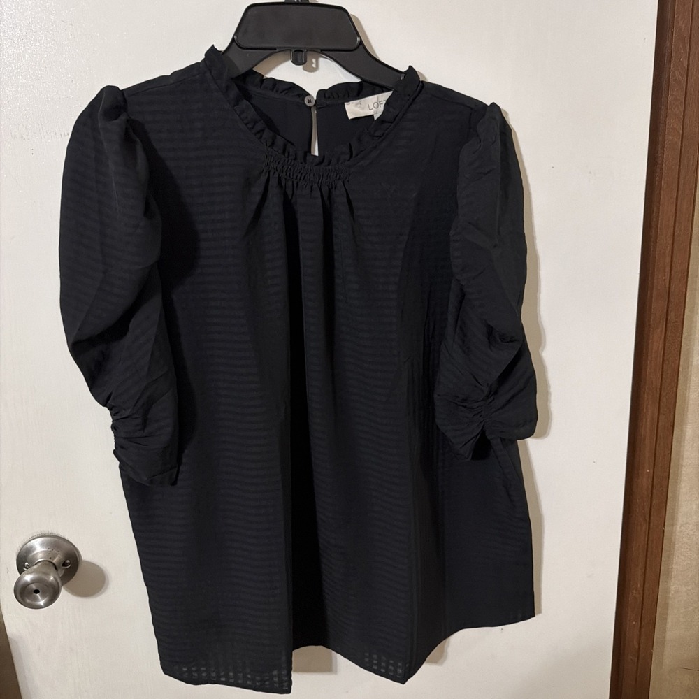 Loft half sleeve black blouse puff sleeve work feminine business professional L